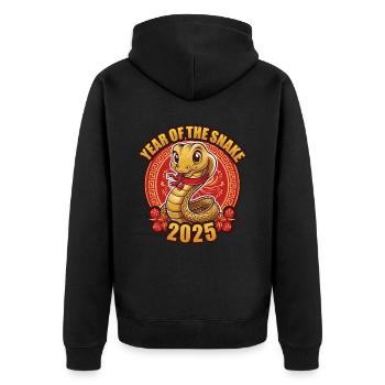 Chinesisches Jahr 2025 Jahr der Schlange - Unisex Premium Bio Zip Hoodie - Schwarz - Hinten - Nico (187cm)