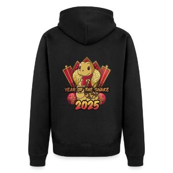 Chinesisches Jahr 2025 Jahr der Schlange - Unisex Premium Bio Zip Hoodie - Schwarz - Hinten - Nico (187cm)