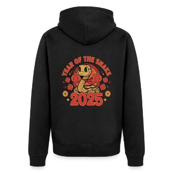 Chinesisches Jahr 2025 Jahr der Schlange - Unisex Premium Bio Zip Hoodie - Schwarz - Hinten - Nico (187cm)