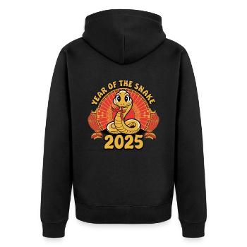 Chinesisches Jahr 2025 Jahr der Schlange - Unisex Premium Bio Zip Hoodie - Schwarz - Hinten - Nico (187cm)
