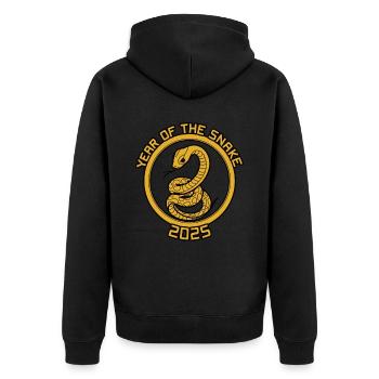 Chinesisches Jahr 2025 Jahr der Schlange - Unisex Premium Bio Zip Hoodie - Schwarz - Hinten - Nico (187cm)