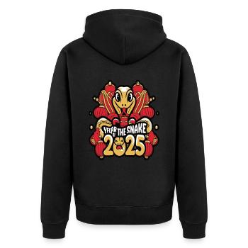 Chinesisches Jahr 2025 Jahr der Schlange - Unisex Premium Bio Zip Hoodie - Schwarz - Hinten - Nico (187cm)