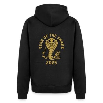Chinesisches Jahr 2025 Jahr der Schlange - Unisex Premium Bio Zip Hoodie - Schwarz - Hinten - Nico (187cm)