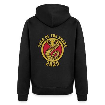Chinesisches Jahr 2025 Jahr der Schlange - Unisex Premium Bio Zip Hoodie - Schwarz - Hinten - Nico (187cm)