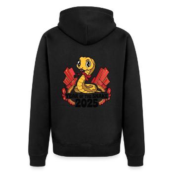 Chinesisches Jahr 2025 Jahr der Schlange - Unisex Premium Bio Zip Hoodie - Schwarz - Hinten - Nico (187cm)