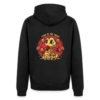 Chinesisches Jahr 2025 Jahr der Schlange - Unisex Premium Bio Zip Hoodie - Schwarz - Hinten - Nico (187cm)
