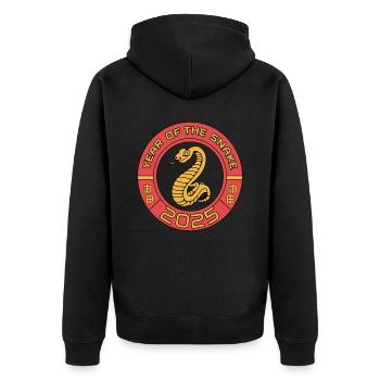 Chinesisches Jahr 2025 Jahr der Schlange - Unisex Premium Bio Zip Hoodie - Schwarz - Hinten - Nico (187cm)