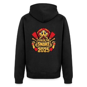 Chinesisches Jahr 2025 Jahr der Schlange - Unisex Premium Bio Zip Hoodie - Schwarz - Hinten - Nico (187cm)