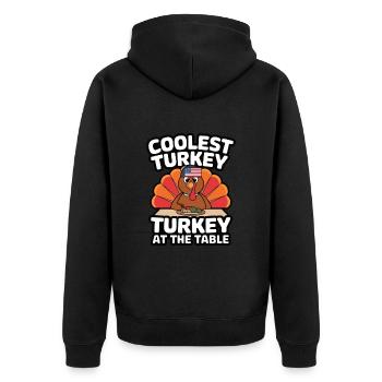Lustiger Thanksgiving Truthahn - Unisex Premium Bio Zip Hoodie - Schwarz - Hinten - Nico (187cm)