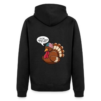 Lustiger Thanksgiving Truthahn - Unisex Premium Bio Zip Hoodie - Schwarz - Hinten - Nico (187cm)
