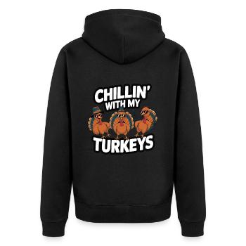 Lustiger Thanksgiving Truthahn - Unisex Premium Bio Zip Hoodie - Schwarz - Hinten - Nico (187cm)