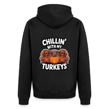 Lustiger Thanksgiving Truthahn - Unisex Premium Bio Zip Hoodie - Schwarz - Hinten - Nico (187cm)