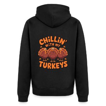 Lustiger Thanksgiving Truthahn - Unisex Premium Bio Zip Hoodie - Schwarz - Hinten - Nico (187cm)
