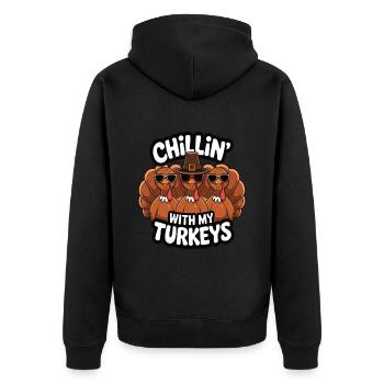 Lustiger Thanksgiving Truthahn - Unisex Premium Bio Zip Hoodie - Schwarz - Hinten - Nico (187cm)
