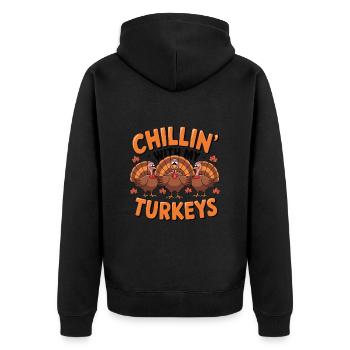 Lustiger Thanksgiving Truthahn - Unisex Premium Bio Zip Hoodie - Schwarz - Hinten - Nico (187cm)