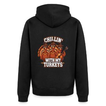Lustiger Thanksgiving Truthahn - Unisex Premium Bio Zip Hoodie - Schwarz - Hinten - Nico (187cm)