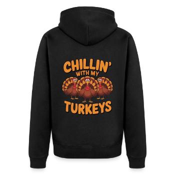 Lustiger Thanksgiving Truthahn - Unisex Premium Bio Zip Hoodie - Schwarz - Hinten - Nico (187cm)