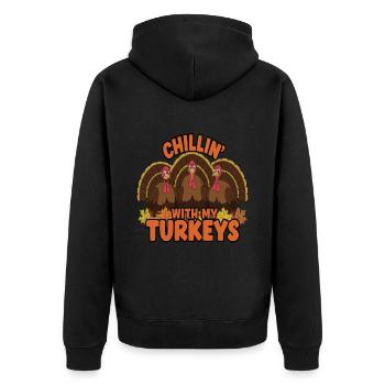 Lustiger Thanksgiving Truthahn - Unisex Premium Bio Zip Hoodie - Schwarz - Hinten - Nico (187cm)