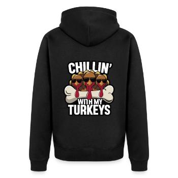 Lustiger Thanksgiving Truthahn - Unisex Premium Bio Zip Hoodie - Schwarz - Hinten - Nico (187cm)