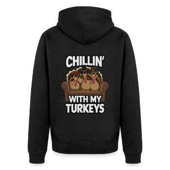 Lustiger Thanksgiving Truthahn - Unisex Premium Bio Zip Hoodie - Schwarz - Hinten - Nico (187cm)