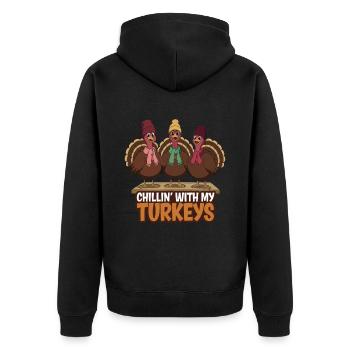 Lustiger Thanksgiving Truthahn - Unisex Premium Bio Zip Hoodie - Schwarz - Hinten - Nico (187cm)