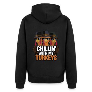Lustiger Thanksgiving Truthahn - Unisex Premium Bio Zip Hoodie - Schwarz - Hinten - Nico (187cm)
