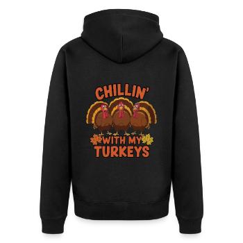Lustiger Thanksgiving Truthahn - Unisex Premium Bio Zip Hoodie - Schwarz - Hinten - Nico (187cm)