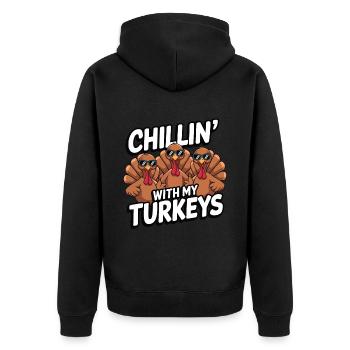 Lustiger Thanksgiving Truthahn - Unisex Premium Bio Zip Hoodie - Schwarz - Hinten - Nico (187cm)