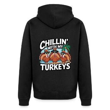 Lustiger Thanksgiving Truthahn - Unisex Premium Bio Zip Hoodie - Schwarz - Hinten - Nico (187cm)