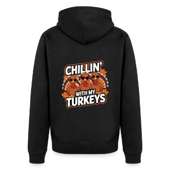 Lustiger Thanksgiving Truthahn - Unisex Premium Bio Zip Hoodie - Schwarz - Hinten - Nico (187cm)