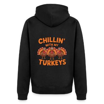 Lustiger Thanksgiving Truthahn - Unisex Premium Bio Zip Hoodie - Schwarz - Hinten - Nico (187cm)