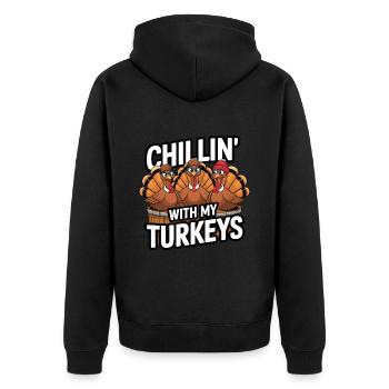 Lustiger Thanksgiving Truthahn - Unisex Premium Bio Zip Hoodie - Schwarz - Hinten - Nico (187cm)