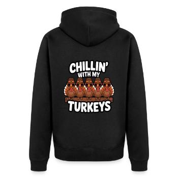 Lustiger Thanksgiving Truthahn - Unisex Premium Bio Zip Hoodie - Schwarz - Hinten - Nico (187cm)
