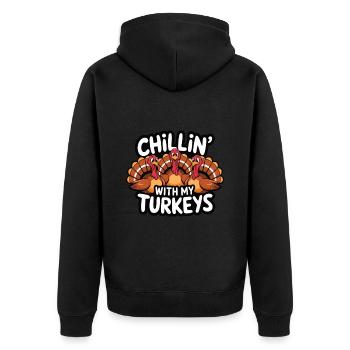 Lustiger Thanksgiving Truthahn - Unisex Premium Bio Zip Hoodie - Schwarz - Hinten - Nico (187cm)