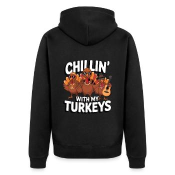 Lustiger Thanksgiving Truthahn - Unisex Premium Bio Zip Hoodie - Schwarz - Hinten - Nico (187cm)