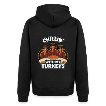 Lustiger Thanksgiving Truthahn - Unisex Premium Bio Zip Hoodie - Schwarz - Hinten - Nico (187cm)