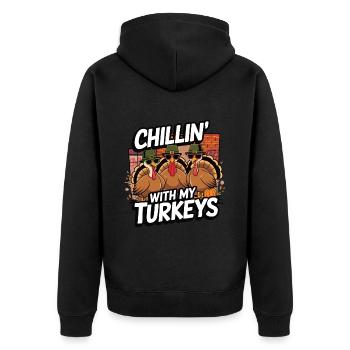 Lustiger Thanksgiving Truthahn - Unisex Premium Bio Zip Hoodie - Schwarz - Hinten - Nico (187cm)