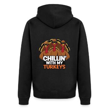 Lustiger Thanksgiving Truthahn - Unisex Premium Bio Zip Hoodie - Schwarz - Hinten - Nico (187cm)