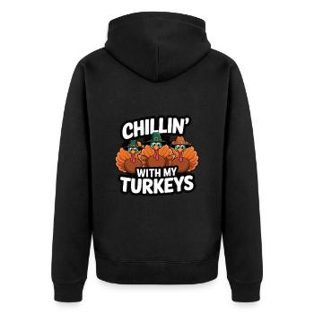 Lustiger Thanksgiving Truthahn - Unisex Premium Bio Zip Hoodie - Schwarz - Hinten - Nico (187cm)