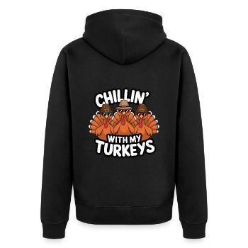 Lustiger Thanksgiving Truthahn - Unisex Premium Bio Zip Hoodie - Schwarz - Hinten - Nico (187cm)