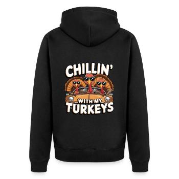 Lustiger Thanksgiving Truthahn - Unisex Premium Bio Zip Hoodie - Schwarz - Hinten - Nico (187cm)