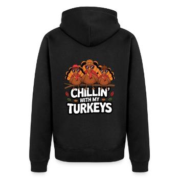 Lustiger Thanksgiving Truthahn - Unisex Premium Bio Zip Hoodie - Schwarz - Hinten - Nico (187cm)