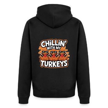 Lustiger Thanksgiving Truthahn - Unisex Premium Bio Zip Hoodie - Schwarz - Hinten - Nico (187cm)