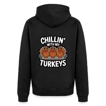 Lustiger Thanksgiving Truthahn - Unisex Premium Bio Zip Hoodie - Schwarz - Hinten - Nico (187cm)