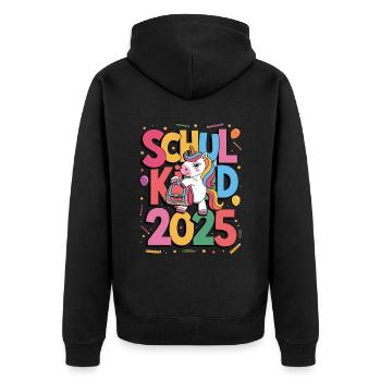 Schulkind 2025 Einschulung Schulanfang - Unisex Premium Bio Zip Hoodie - Schwarz - Hinten - Nico (187cm)