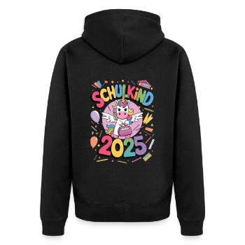 Schulkind 2025 Einschulung Schulanfang - Unisex Premium Bio Zip Hoodie - Schwarz - Hinten - Nico (187cm)