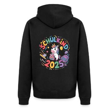 Schulkind 2025 Einschulung Schulanfang - Unisex Premium Bio Zip Hoodie - Schwarz - Hinten - Nico (187cm)