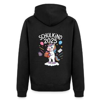 Schulkind 2025 Einschulung Schulanfang - Unisex Premium Bio Zip Hoodie - Schwarz - Hinten - Nico (187cm)