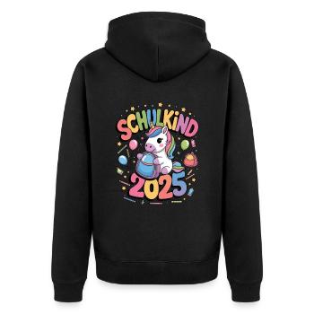 Schulkind 2025 Einschulung Schulanfang - Unisex Premium Bio Zip Hoodie - Schwarz - Hinten - Nico (187cm)
