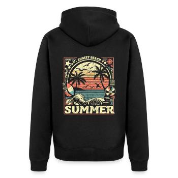 Surfen und Sommer im Vintage Style auf Hawaii - Unisex Premium Bio Zip Hoodie - Schwarz - Hinten - Nico (187cm)